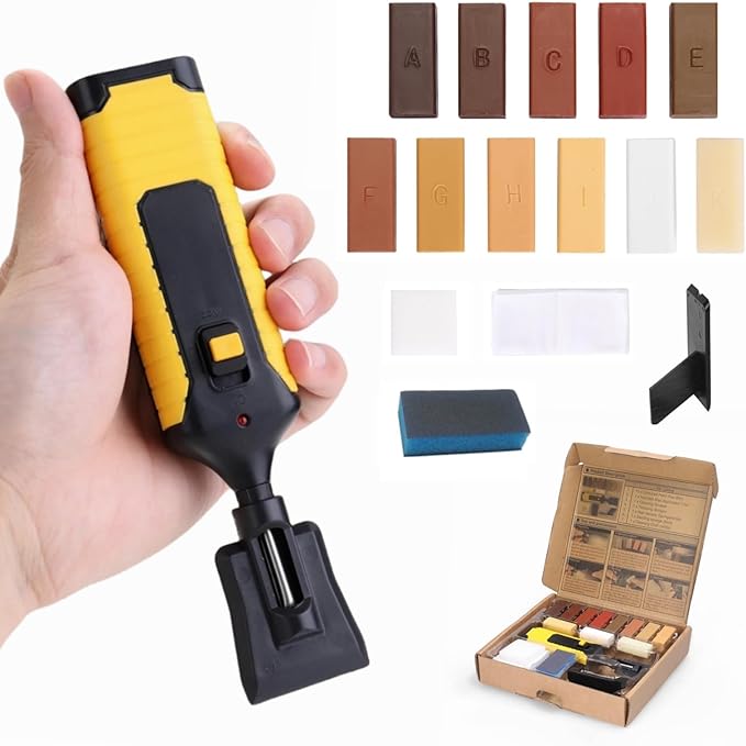 Hardwood Floor Repair Kit, Wood Floor Repair Kit with 11 Colors Repair Wax Blocks, Wood Furniture Repair Kit, Restore Any Scratches, Cracks for Wood Floors, Cabinet, Table, Door, Bookcase