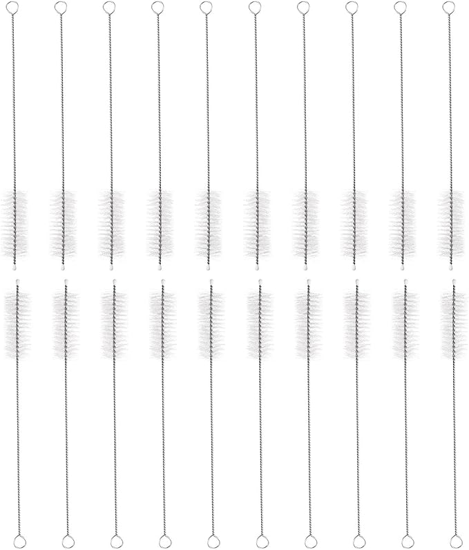 HARFINGTON Straw Cleaner Brush Set, 8 Inch Length 304 Stainless Steel and Nylon Bristles for Water Bottle Silicone Straw Sippy Cup Pipes, White (20mm OD, 20-Piece-Set)