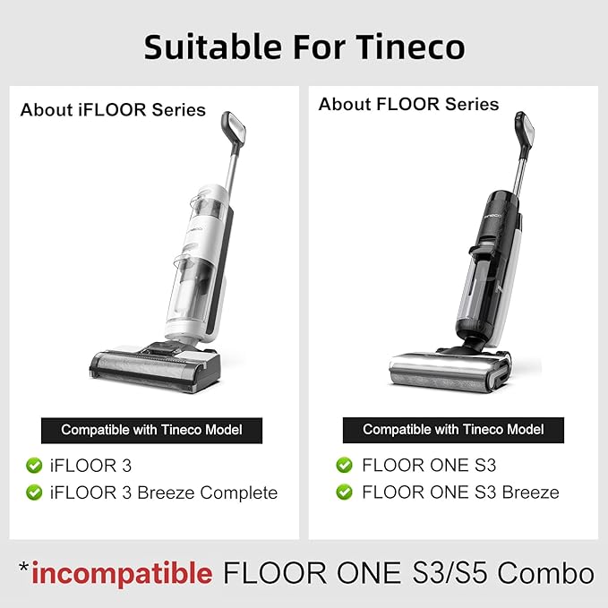 Vacuum Mop Replacement Parts Compatible with Tineco Roller Brush Replacement, Suitable with Ifloor 3 Series, Floor One S3 Series, Ifloor 5 Breeze Cleaner, Set Includes 3 Roller Brushes and 6 Filters