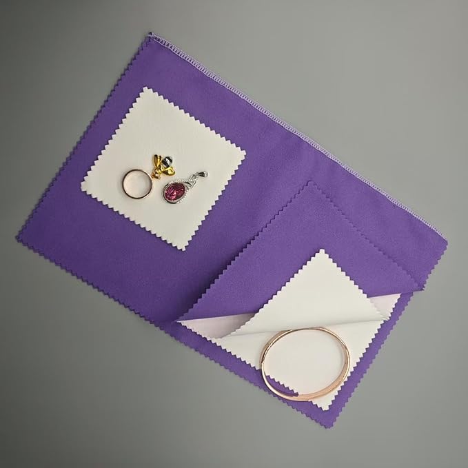 Polishing Cleaning Cloth for Gold, Silver, and Platinum Jewelry, Eco Friendly Large Cleaner Cloth 6.3 x 9.8 in. Keeps Jewelry Clean and Shiny (2 Pcs Dark Purple)