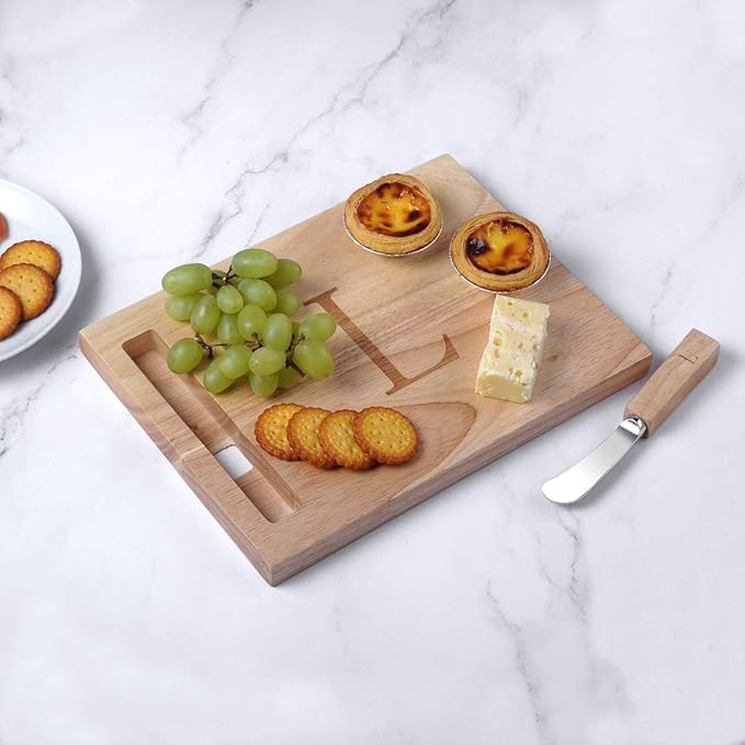 Miicol Wood Charcuterie Board, Monogram Cheese Board 10 Inch, Personalized Initial Cutting Board with Spreader, Unique Housewarming Gift, Ideal for Kitchen, Home, Letter L