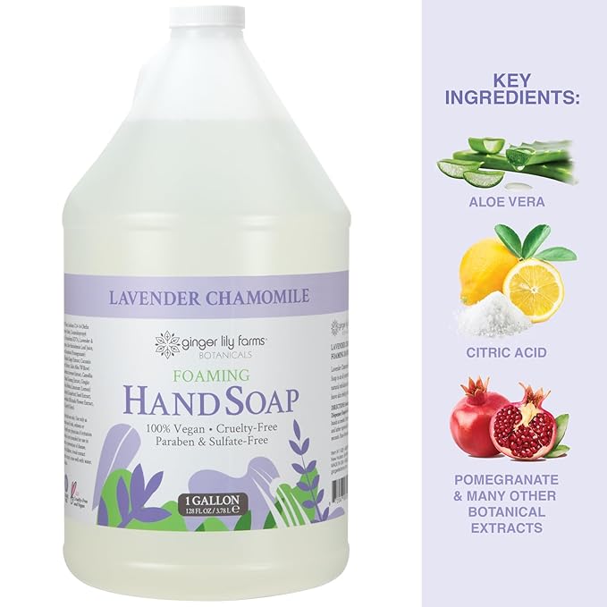 Ginger Lily Farms Botanicals All-Purpose Foaming Hand Soap Refill, 100% Vegan & Cruelty-Free, Lavender Chamomile Scent, 1 Gallon (Pack of 4)