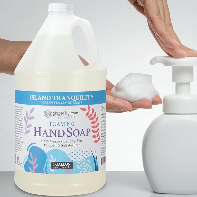 Ginger Lily Farms Botanicals All-Purpose Foaming Hand Soap Refill, Island Tranquility, 100% Vegan & Cruelty-Free, Green Tea Lemongrass Scent, 1 Gallon (128 fl oz)