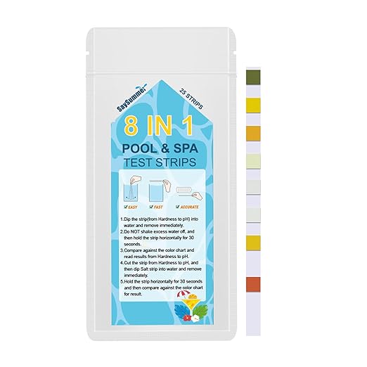 Salt-Water Pool Test Strips Kit: 25 Counts 8-in-1 for Salt Water Pool Testing Kit, Salt Pool Test Strips for Hot Tub Spa Testing Salt Chlorine pH and More