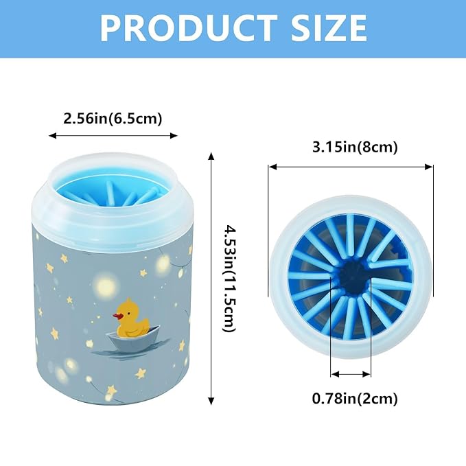 Dog Paw Cleaner Cups for Dogs Pet Foot Washer Paw Scrubber for Small Medium Large Dogs Cats Cleaning Cup Blue Yellow Ducks Boats Stars