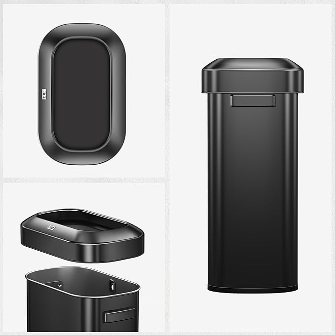 EKO Urban 24 Gallon/90 Liter Open Top Stainless Steel Slim Commercial Trash Can, Tall Kitchen Trash Bin, Heavy-Duty Commercial Grade Large Garbage Bin for Home, Office, Hotel, Restaurant, Matte Black