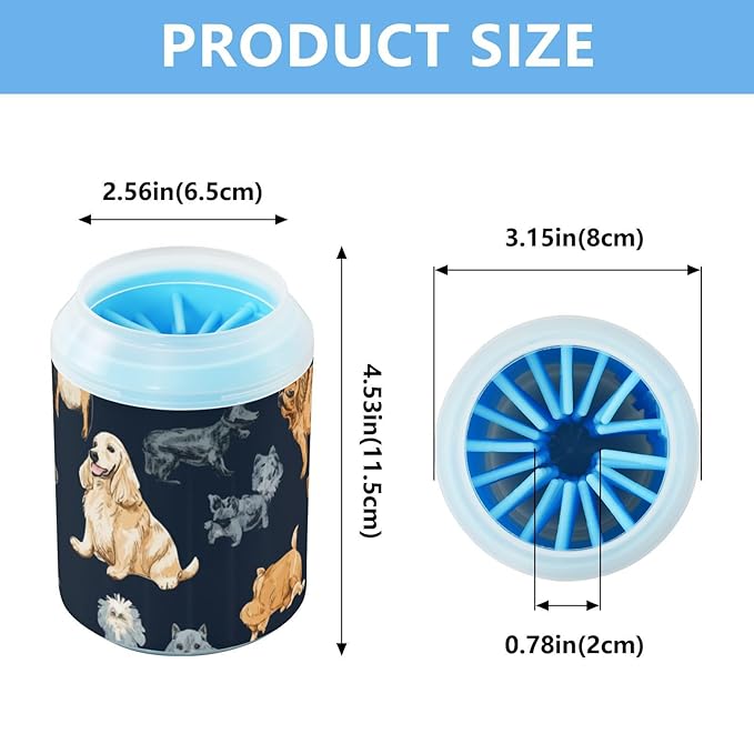 Dog Paw Cleaner Cups for Dogs Pet Foot Washer Paw Scrubber for Medium Small Dogs Cats Cleaning Cup Cute Dogs Dark Blue