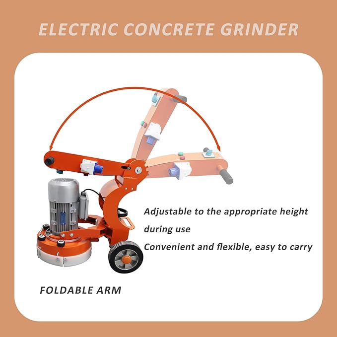 Electric Concrete Grinder Floor Edge Polishing Machine with Foldable Arms for Epoxy Terrazzo Marble Ground 220V 3KW