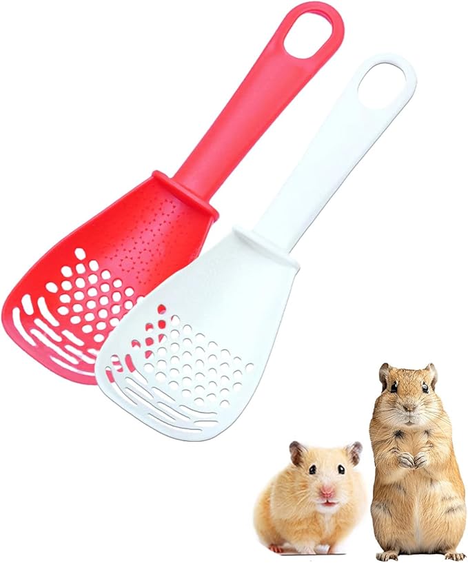 2 Pack Hamster Sand Bath Scoop - Plastic Litter Scooper for Chinchilla, Gerbil, Bearded Dragon, Reptile, Sifter Shovel for Small Animal Cage Cleaning, Hamsters Cage Accessories