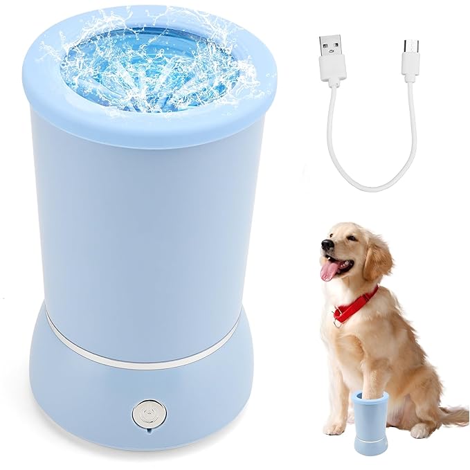 Automatic Dog Paw Cleaner, Dog Paws Washer, Rechargeable Dogs Cleaner, Portable Pet Cleanning Tool for Small to Medium Dogs, Pet Grooming Supplies for Big Cats (Blue)