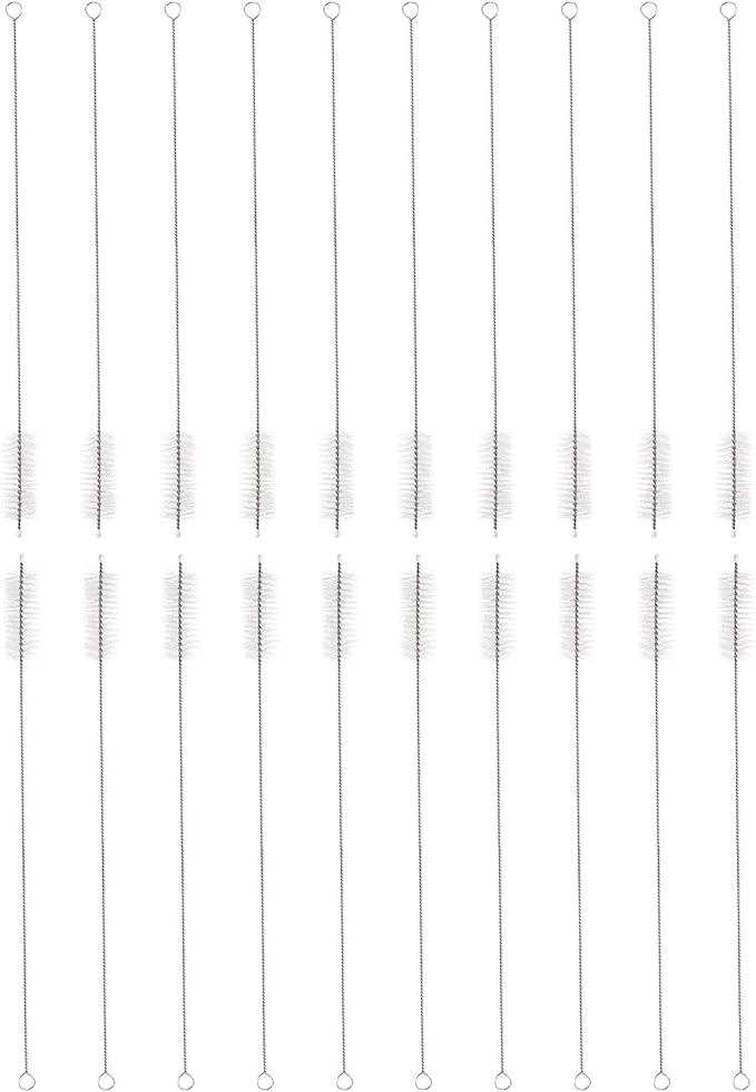 HARFINGTON Straw Cleaner Brush Set, 12 Inch Length 304 Stainless Steel and Nylon Bristles for Water Bottle Silicone Straw Sippy Cup Pipes, White (20mm OD, 20-Piece-Set)