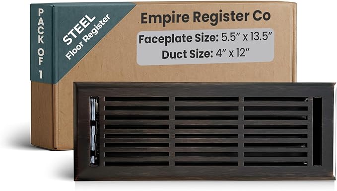 EMPIRE REGISTER CO Linear Design, Heavy Duty Floor Vent Covers, Metal Damper Attached. Vent Covers for Floor only. (Floor, Oil Rubbed Bronze, 4 x 12 inch (Pack of 1))