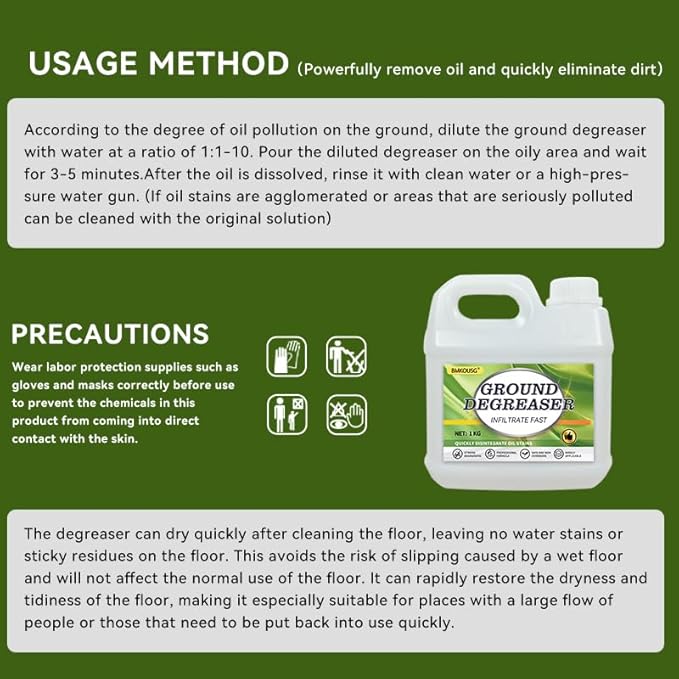 Heavy Duty Degreaser for Concrete & Garage Floors – Fast-Acting Oil Stain Remover for Driveways, Auto Shops, Kitchens | Industrial Strength, Safe on Tile, Stone, Cement (1 KG)