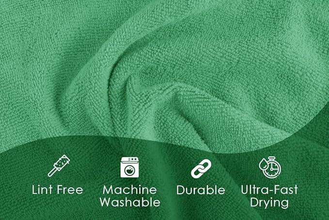 Avalon Towels Microfiber Cleaning Cloths (Value Pack of 48) - Size 16 x 16 Inches, Highly Absorbent Cleaning Rags, Lint Free, Reusable and Washable, Microfiber Towels for Cars (Green)