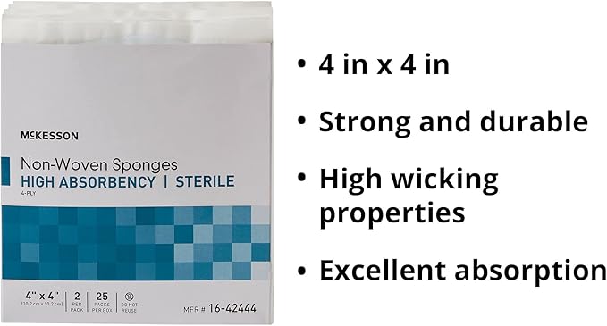 McKesson Non-Woven Sponges, Sterile, 4-Ply, High Absorbency, Polyester/Rayon (4 X 4 Inch (1200 Count))