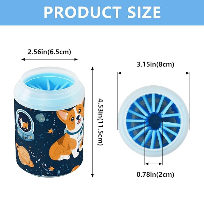 Dog Paw Cleaner Cups for Dogs Pet Foot Washer Paw Scrubber for Medium Small Dogs Cats Cleaning Cup Navy Blue Space Cute Corgi Dogs