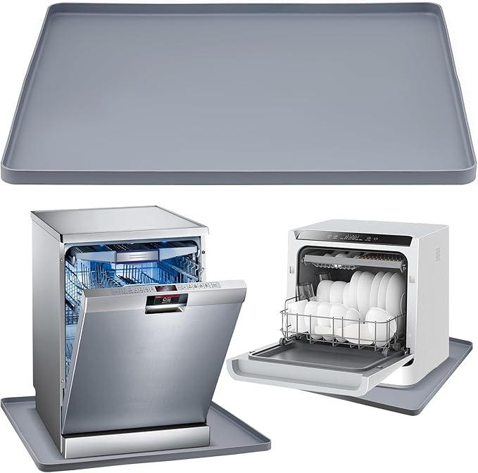 Dishwashers Drip Pan, Prevent Water Leakage and Protect Countertop & Floor, 23.6''x23.6'' Dishwasher Mat, Non-Slip & Leak-Proof Silicone Mat with 0.6'' Raised Edge, for Under Most Portable Dishwasher