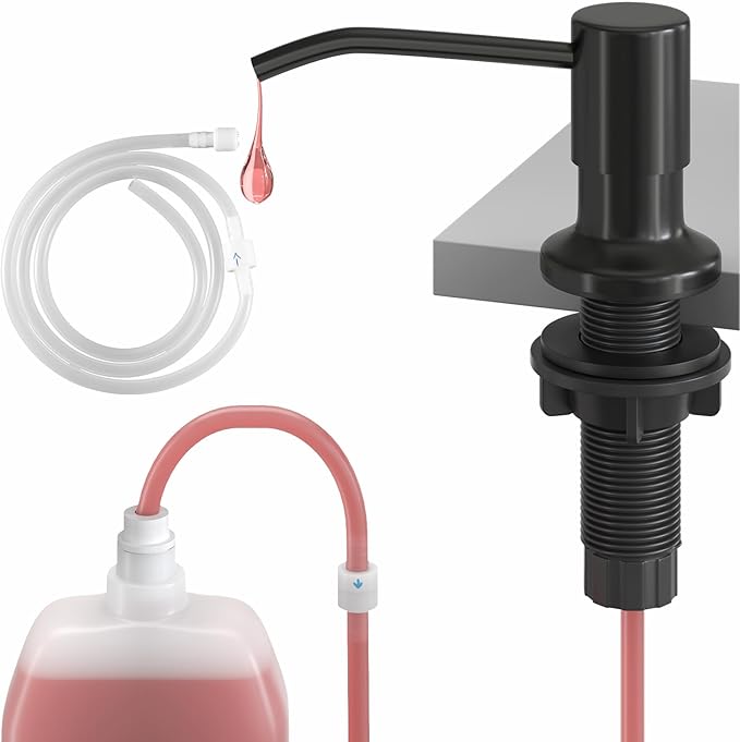 Sink Soap Dispenser, OHiHi Kitchen Sink Soap Dispenser with 47" Extension Tube, Wide Pump Head Base, No Water Leaking, No Need to Fill The Little Bottle Again, Black