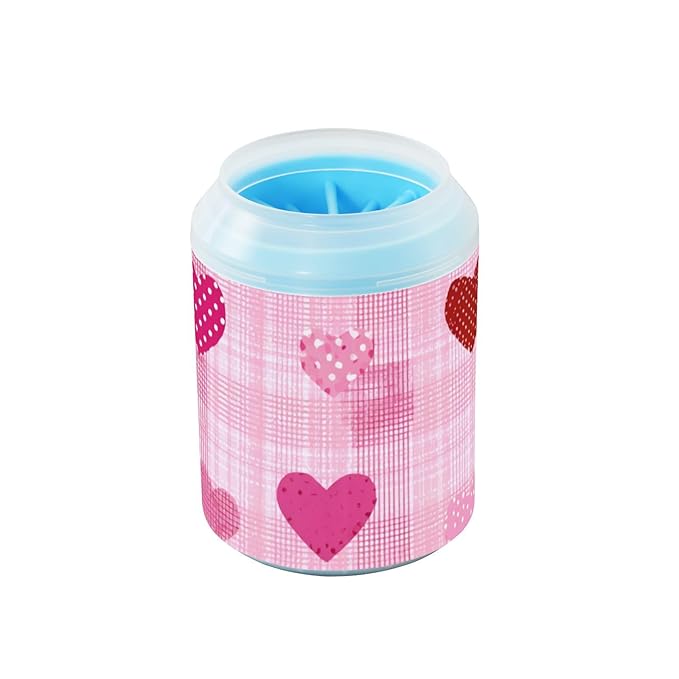 Dog Paw Cleaner Cups for Dogs Pet Foot Washer Paw Scrubber for Small Medium Large Dogs Cats Cleaning Cup Pink Plaid Dotty Hearts
