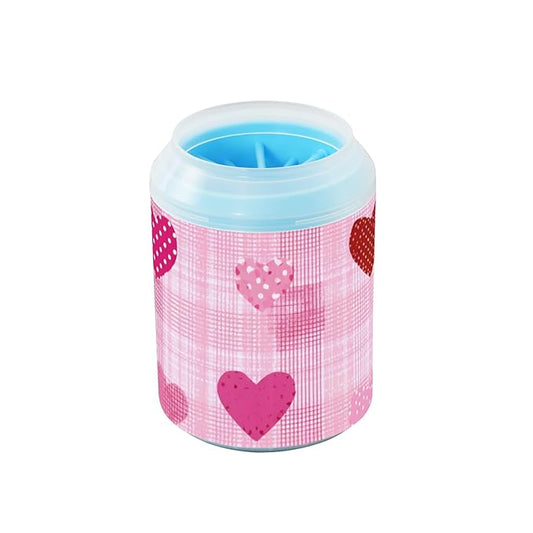 Dog Paw Cleaner Cups for Dogs Pet Foot Washer Paw Scrubber for Small Medium Large Dogs Cats Cleaning Cup Pink Plaid Dotty Hearts
