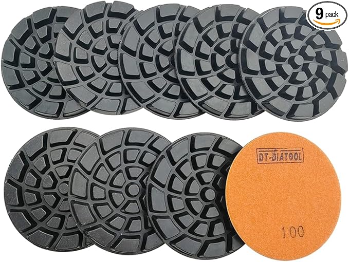 DT-DIATOOL 4 Inch Diamond Polishing Pads for Concrete Diamond Floor Polishing Pads Resin Bond Terrazzo Floor Grit 100 Pack of 9