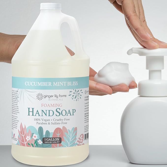 Ginger Lily Farms Botanicals All-Purpose Foaming Hand Soap Refill, 100% Vegan & Cruelty-Free, Cucumber Mint Bliss Scent, 1 Gallon (128 fl oz)