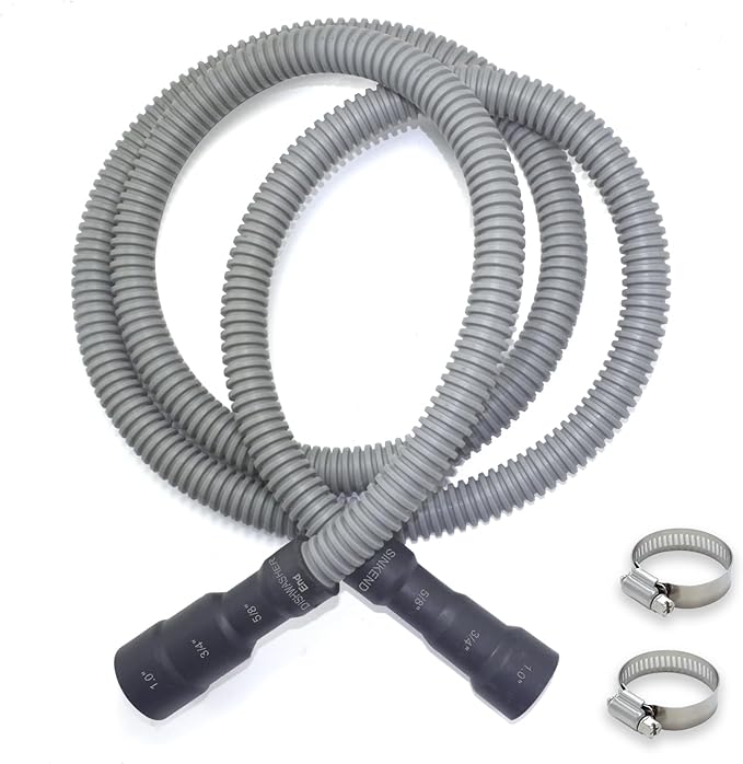 TTFLEX 12 FT Dishwasher Drain Hose, Flexible Discharge Hose with Stainless Steel Clamps, Trim to Fit 5/8 Inch, 3/4 Inch, or 1 Inch Dishwasher and Sink End