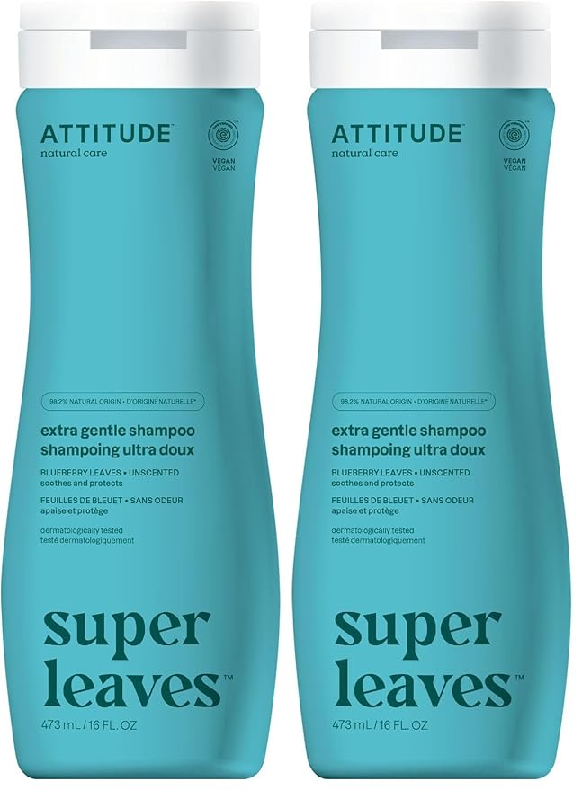 ATTITUDE Extra Gentle Hair Shampoo, EWG Verified, Soothes Dry Scalp, Naturally Derived Ingredients, Vegan and Plant Based, Unscented, 16 Fl Oz, (Pack of 2)