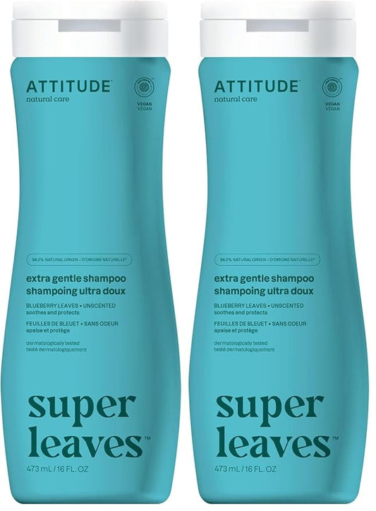 ATTITUDE Extra Gentle Hair Shampoo, EWG Verified, Soothes Dry Scalp, Naturally Derived Ingredients, Vegan and Plant Based, Unscented, 16 Fl Oz, (Pack of 2)