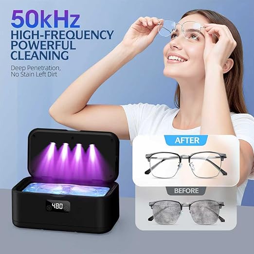 Ultrasonic Jewelry Cleaner, 50Khz Jewelry Cleaner Ultrasonic Machine for Jewelry, Eyeglasses, Rings, Watch Strap, Dentures, 24oz - 304 Stainless Steel Tank, Digital Timer, 5 Cleaning Modes(Black)