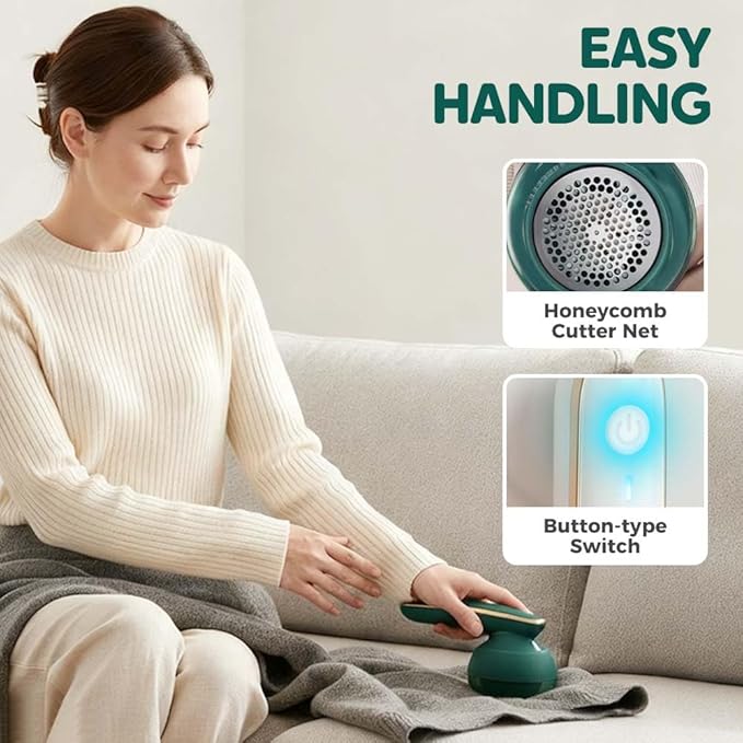 Rechargeable Fabric Shaver, 2025 New Electric Lint Remover, Multi-Functional Pill Remover for Clothes and Furniture, Portable Sweater Defuzzer for Home Use (Green)