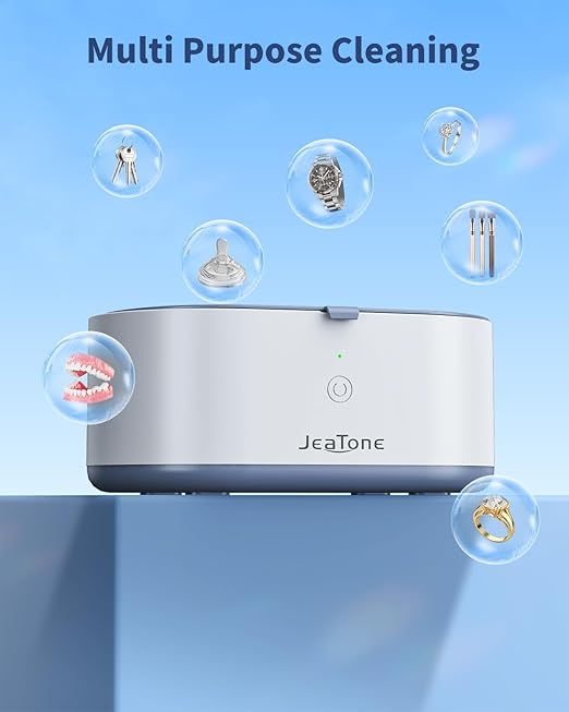 Ultrasonic Jewelry Cleaner Machine, JeaTone 20oz Ring Cleaner, 46KHz Professional Sonic Cleaner, Jewelry Cleaner for All Jewelry, Rings, Glasses, Dentures Grey