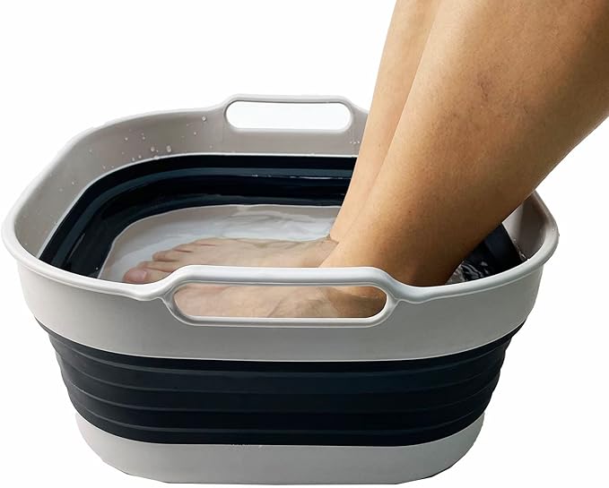 SAMMART 10L (2.64 Gallon) Collapsible Dishpan - Foldable Washing Basin - Portable Dish Washing Tub - Space Saving Kitchen Storage Tray (Grey/Slate Grey (Set of 2))