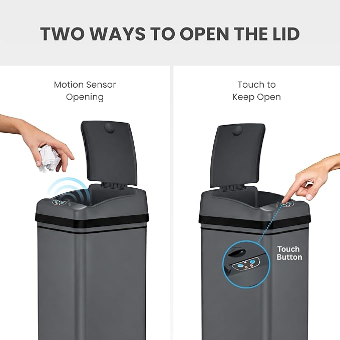 iTouchless 13 Gallon Kitchen Trash Can with Odor Filter, Automatic Motion Sensor Bin, Soft-Close Stainless Steel, Slim Wastebasket for Narrow Spaces, Gunmetal Gray