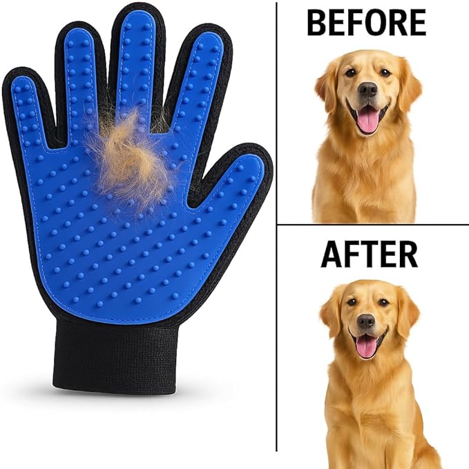 Pet Grooming Gloves for Dogs & Cats – Gentle Hair Remover, Deshedding Bath Mitt, 2-in-1 Brush & Massage, Waterproof & Washable, Blue (1 Pair)