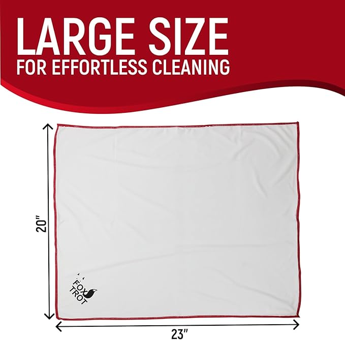 Fox Trot Large Microfiber Polishing Cloths (4 Pack White | Gray) | Streak Free, Lint Free Shine and Clarity for Wine Glasses, Stemware and More