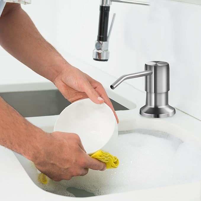 Soap Dispenser for Kitchen Sink and Extension Tube Kit, Stainless Steel SoapDispenser with 47 Inches Tube Connects Directly to Soap Bottle, Hand and Dish Soap Dispenser Pump （Brushed Nickel）