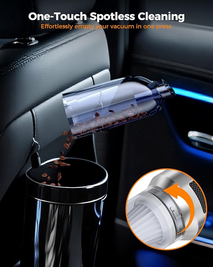Car Vacuum,3 Suction Modes,Portable Mini Cordless Cleaner with 24000pa Suction Power,Type-C Charge,Handheld Vacuum for Home,Car,Birthday Gifts for Men Dad Husband (Starlight Bright Silver)