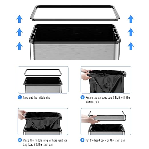 70L / 18.5 Gallon Smart Automatic Trash Can with Deodorizer Compartment, Stainless Steel Body and Mute Sensor Lid for Kitchen Office Living Room and More, Assemble Large Capacity Garbage Can - Silver