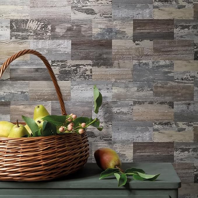AULIGET 100-Piece Subway Tiles Peel and Stick Backsplash PVC Tile, 3" x 6" Vintage Wood Stick on Tiles for Backsplash Kitchen, Bathroom, Laundry Room, Camper, Fireplace