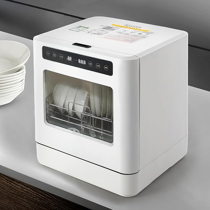 Countertop Dishwasher with 6L Built-in Water Tank, Portable Mini Dishwasher 4 Washing Programs, Counter Top Dishwasher with LED Display for Apartments, Kitchen, 360° Rotating| US Stock