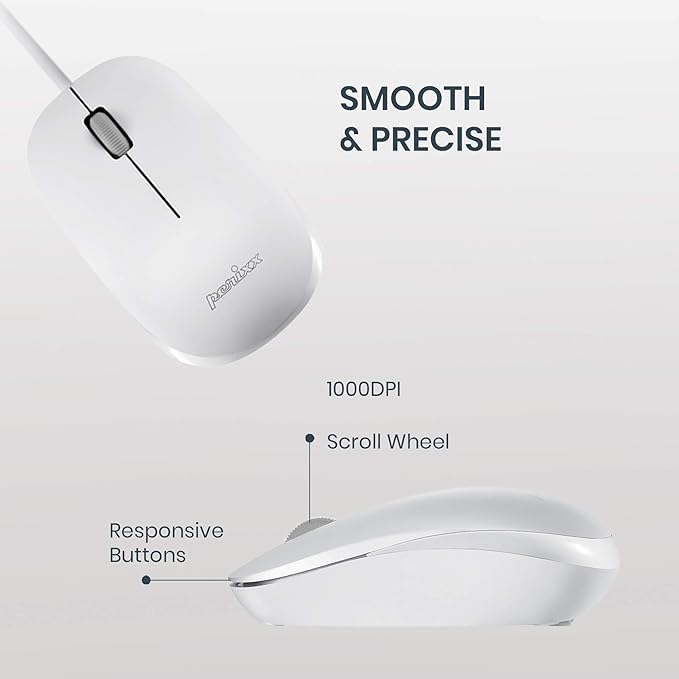 Perixx PERIDUO-212W, Wired Mini Keyboard and Mouse Set, USB Connection, White, US English Layout