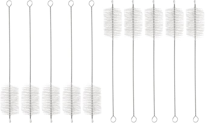 HARFINGTON Straw Cleaner Brush Set, 8 Inch Length 304 Stainless Steel and Nylon Bristles for Water Bottle Silicone Straw Sippy Cup Pipes, White (30mm OD, 10-Piece-Set)