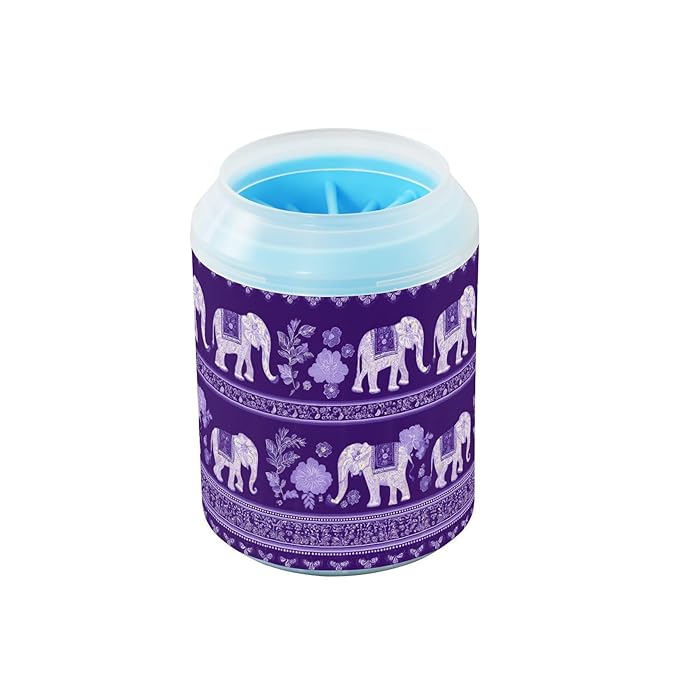 Dog Paw Cleaner Cups for Dogs Pets Foot Washer Paw Scrubber for Medium Small Cats Dogs Cute Cleaning Cup Retro Purple Floral Elephants