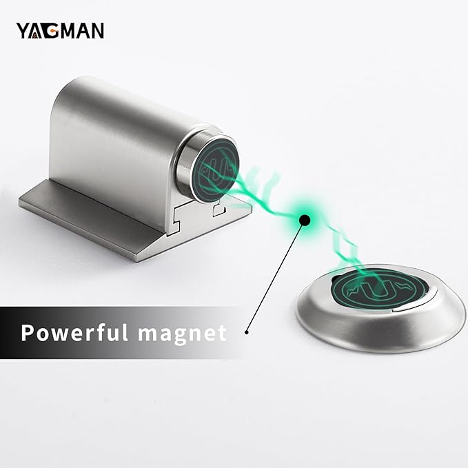 Magnetic Door Stopper, Magnet Floor Door Stop Retractable, Door Magnetic Catch, Door Holder to Keep Door Open, No Drilling Mount with Adhesive, Brushed Nickel 1 Pack BN-1
