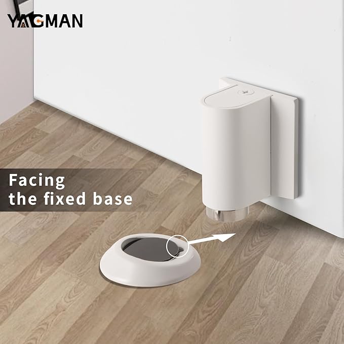 Magnetic Door Stopper, Magnet Floor Door Stop Retractable, Door Magnetic Catch, Door Holder to Keep Door Open, No Drilling Mount with Adhesive, White 1 Pack WT-1