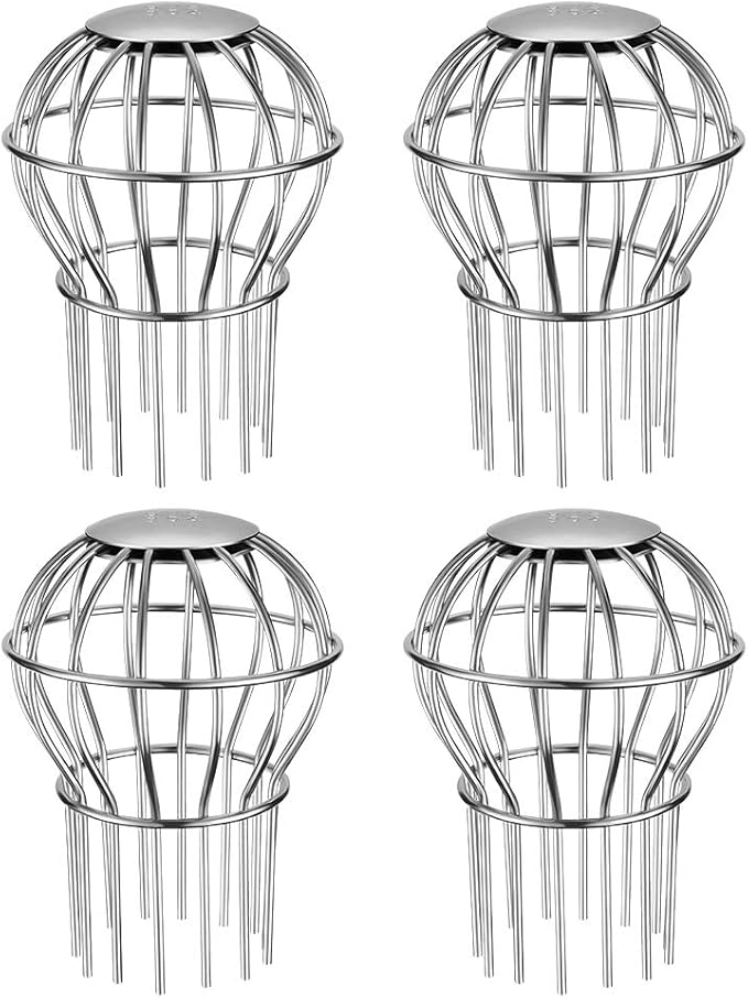 Gutter Guard, Fits for 2.8" ~ 3.7" Round Downspout, 304 Stainless Steel Rigid Filter Strainer, Stops Leaves Seeds and Other Debris, Gutter Cleaning Tool – 4 Pack