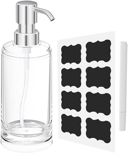 Clear Plastic Dish Soap Dispenser for Kitchen Sink, 10oz Refillable Hand Soap Dispenser for Bathroom Countertop, Modern Soap Bottle with Rust Proof ABS Pump