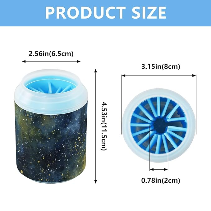 Dog Paw Cleaner Cups for Dogs Pets Foot Washer Paw Scrubber for Medium Small Dogs Cats Cleaning Cup Starry Sky Nebula Stars Blue Yellow