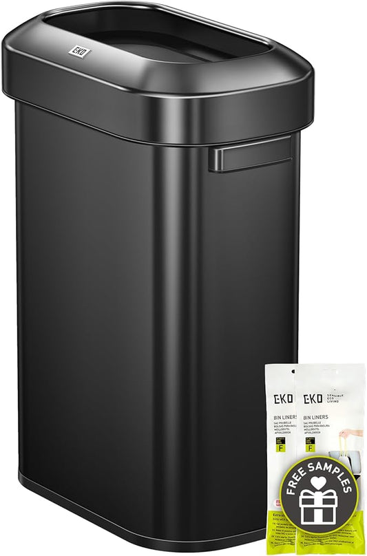 EKO Urban 16 Gallon/60 Liter Open Top Stainless Steel Slim Commercial Trash Can, Tall Kitchen Trash Bin, Heavy-Duty Commercial Grade Large Garbage Bin for Home, Office, Hotel, Restaurant, Matte Black